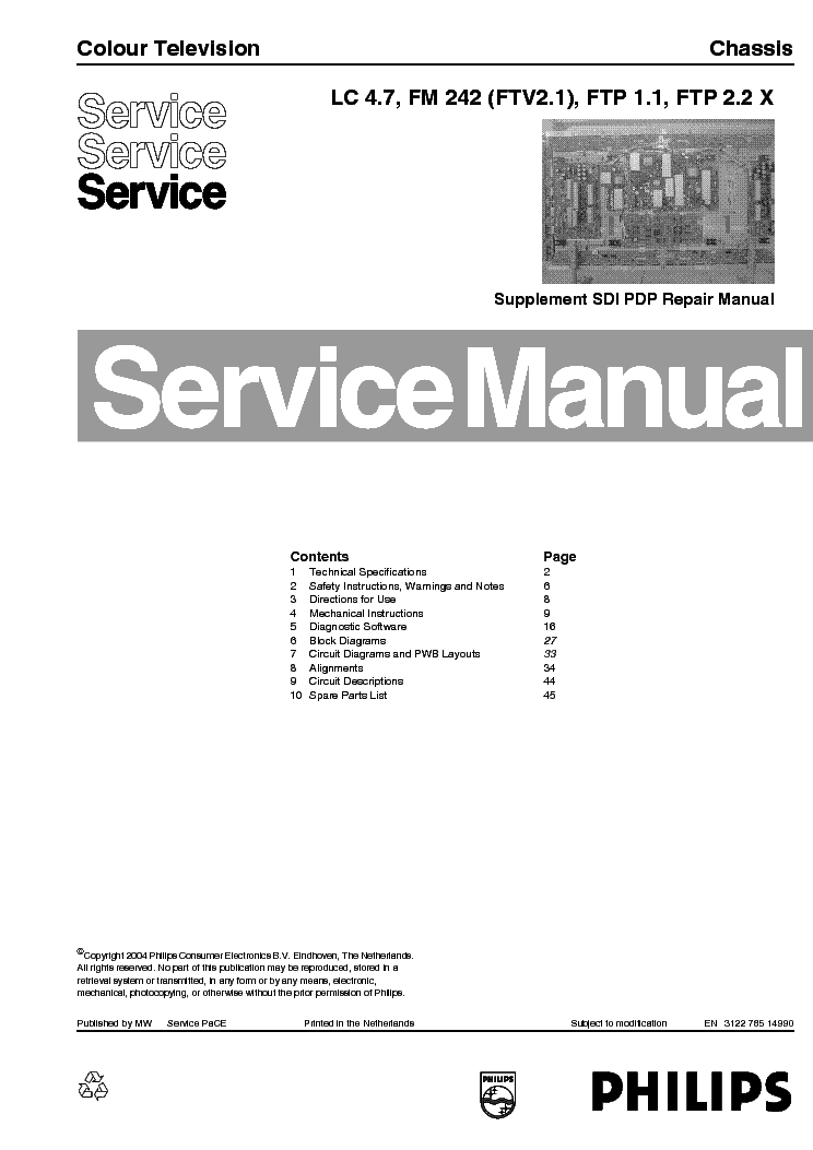 PHILIPS CHASSIS LC4.7 FM242 FTV2.1 FTP1.1 FTP2.2 X SM service manual (1st page)