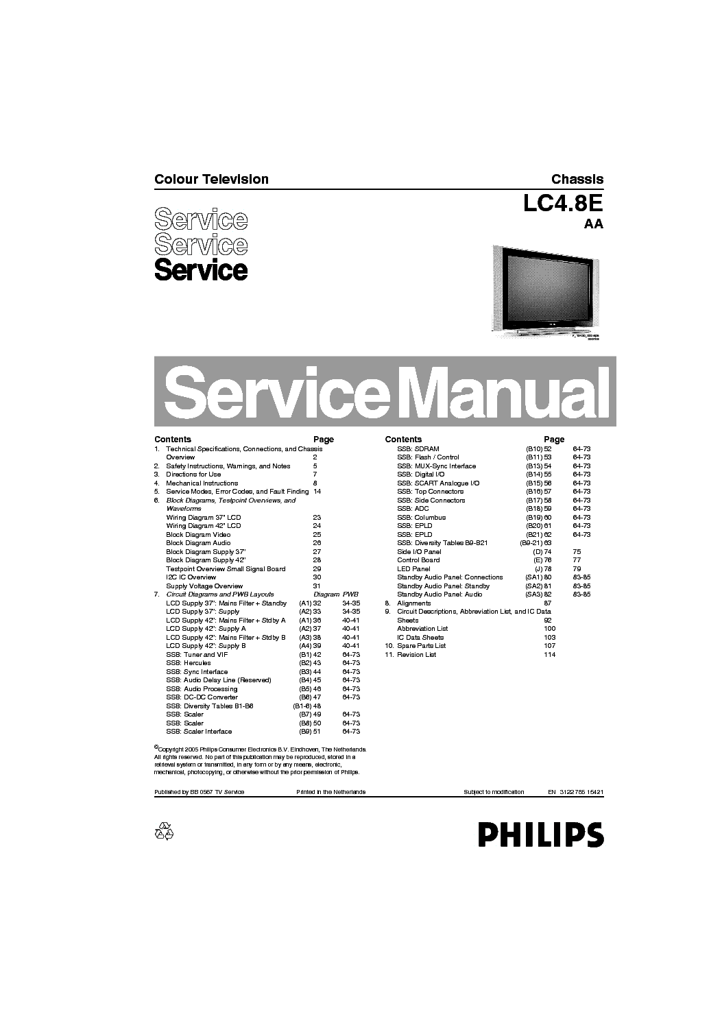 PHILIPS CHASSIS LC4.8E-AA SM service manual (1st page)