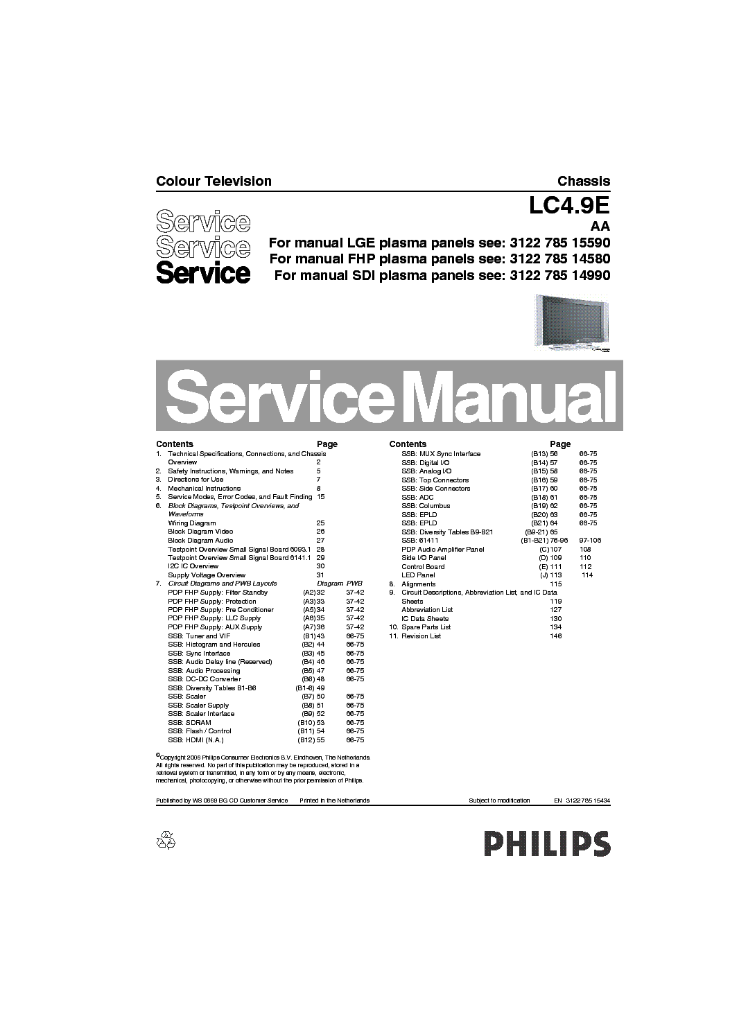 PHILIPS CHASSIS LC4.9E-AA service manual (1st page)