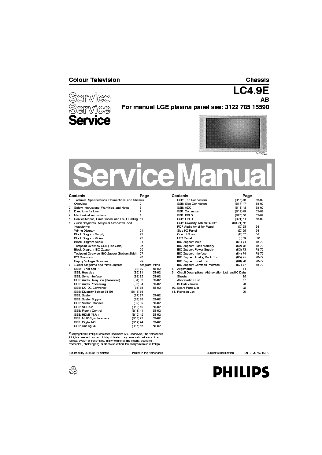 PHILIPS CHASSIS LC4.9E-AB SM service manual (1st page)