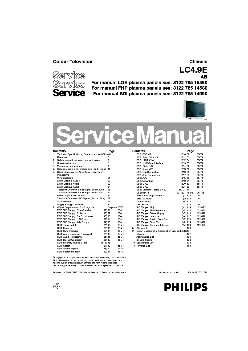 PHILIPS CHASSIS LC4.9E AB service manual (1st page)