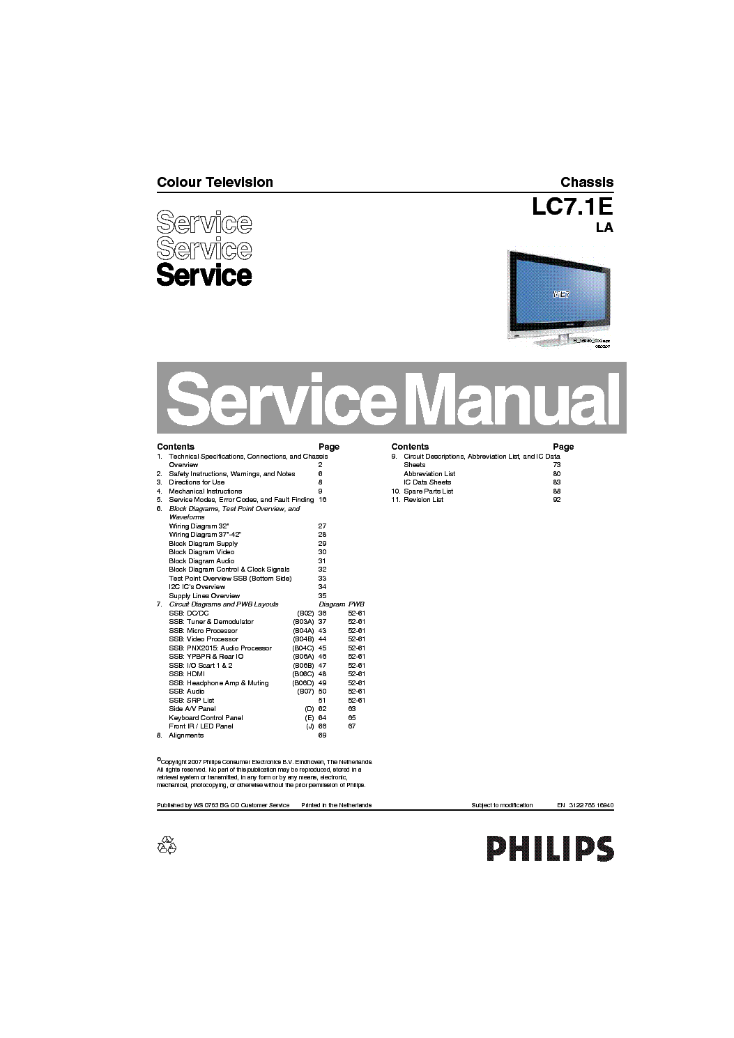 PHILIPS CHASSIS LC7.1E-LA SM service manual (1st page)
