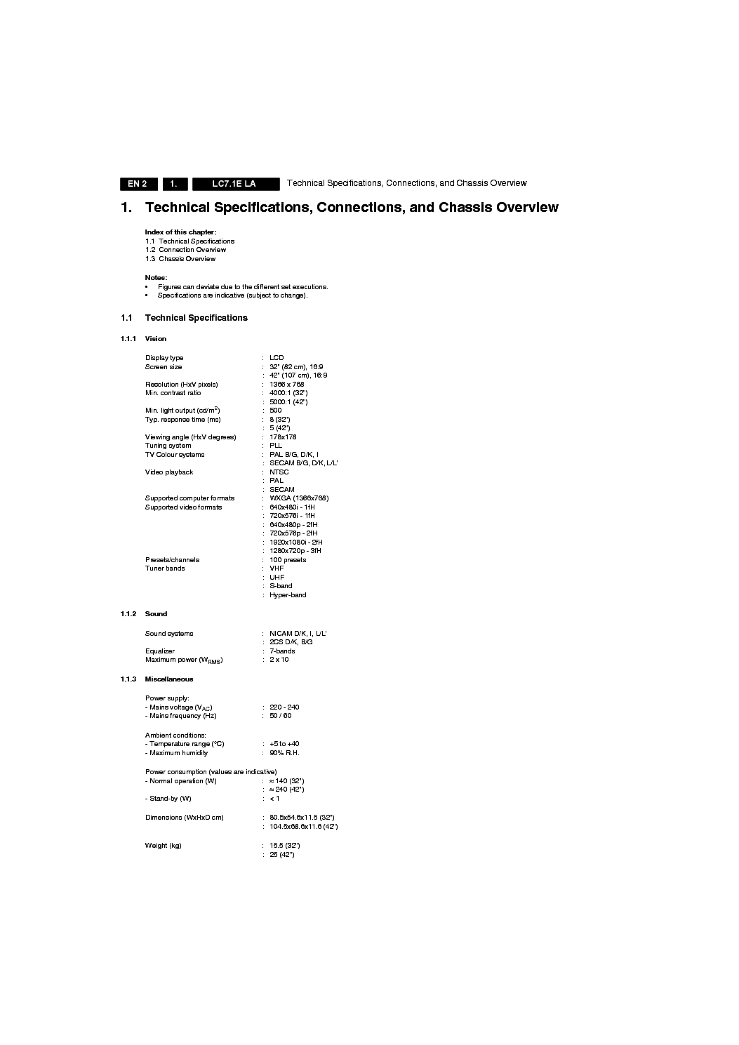 PHILIPS CHASSIS LC7.1E-LA SM service manual (2nd page)
