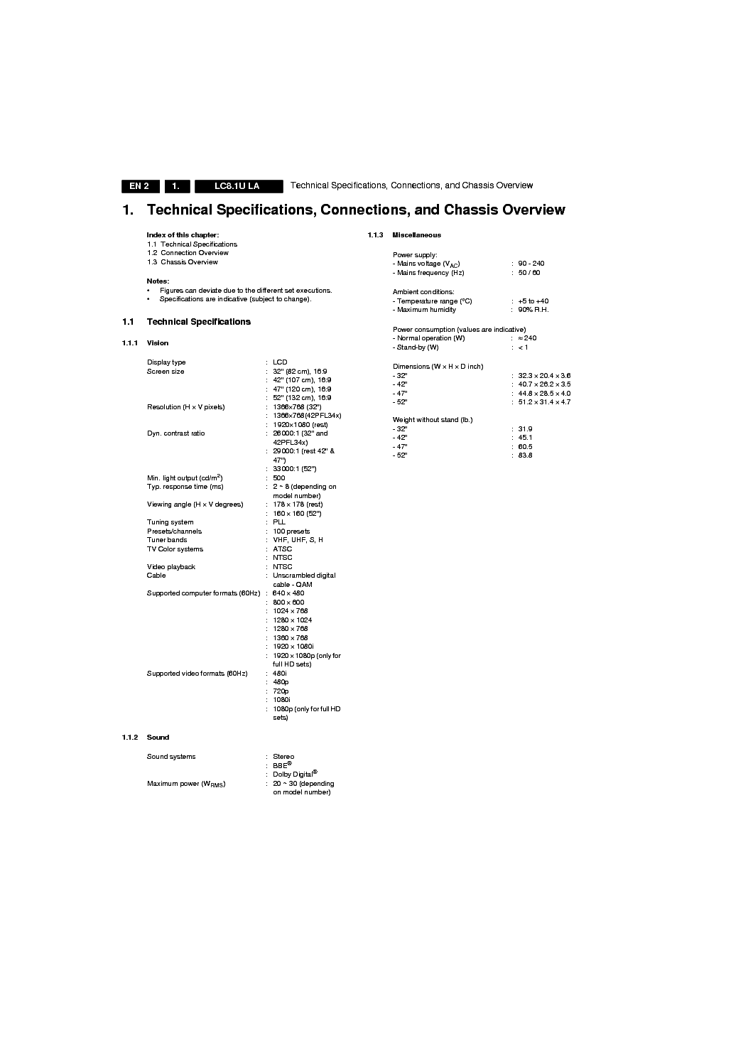 PHILIPS CHASSIS LC8.1U-LA SM service manual (2nd page)