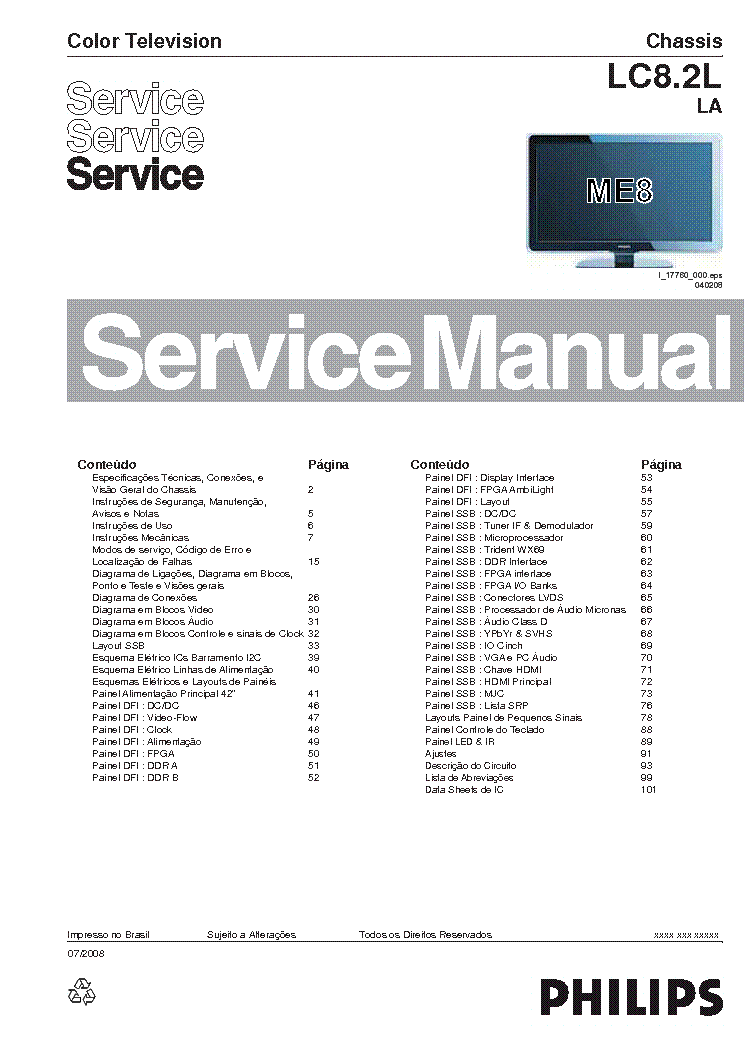 PHILIPS CHASSIS LC8 2L LA service manual (1st page)