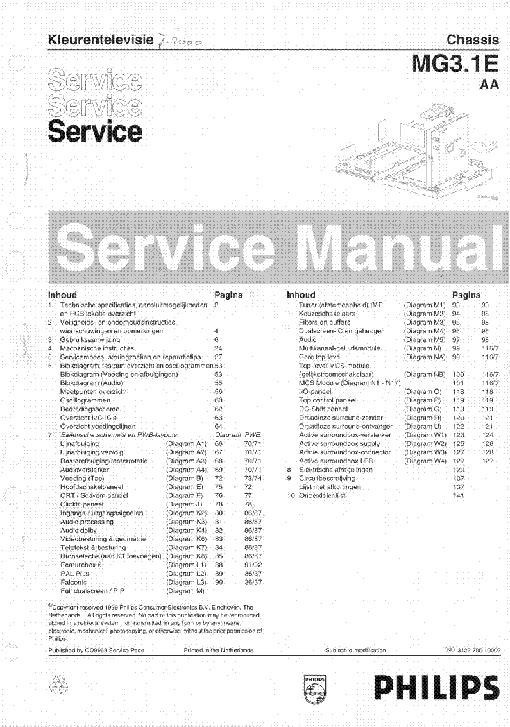 PHILIPS CHASSIS MG3.1E-AA SM NL service manual (1st page)