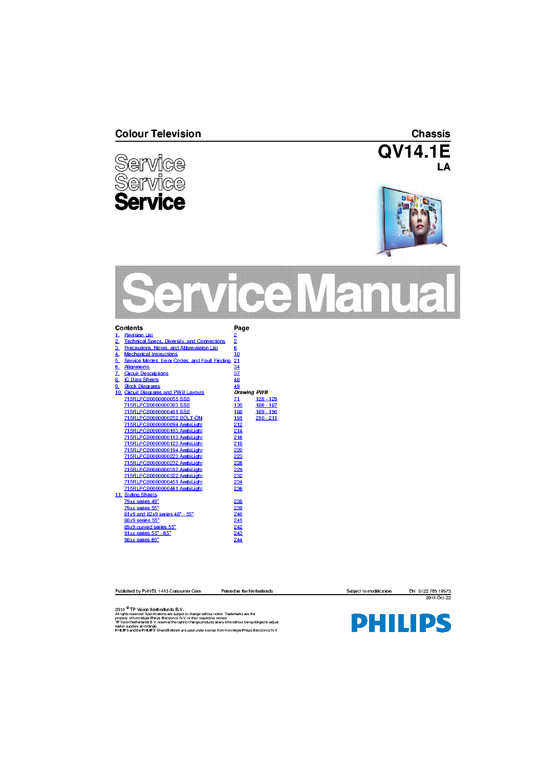 PHILIPS CHASSIS QV14.1ELA 19573 SM service manual (1st page)