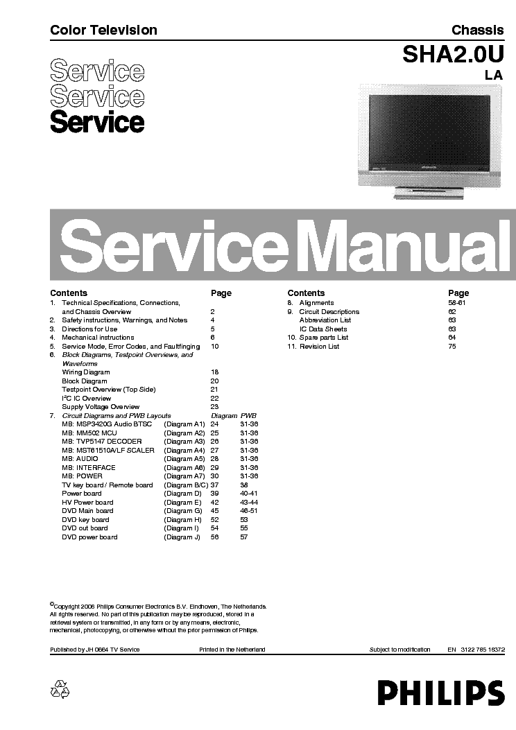 PHILIPS CHASSIS SHA2.0U-LA service manual (1st page)