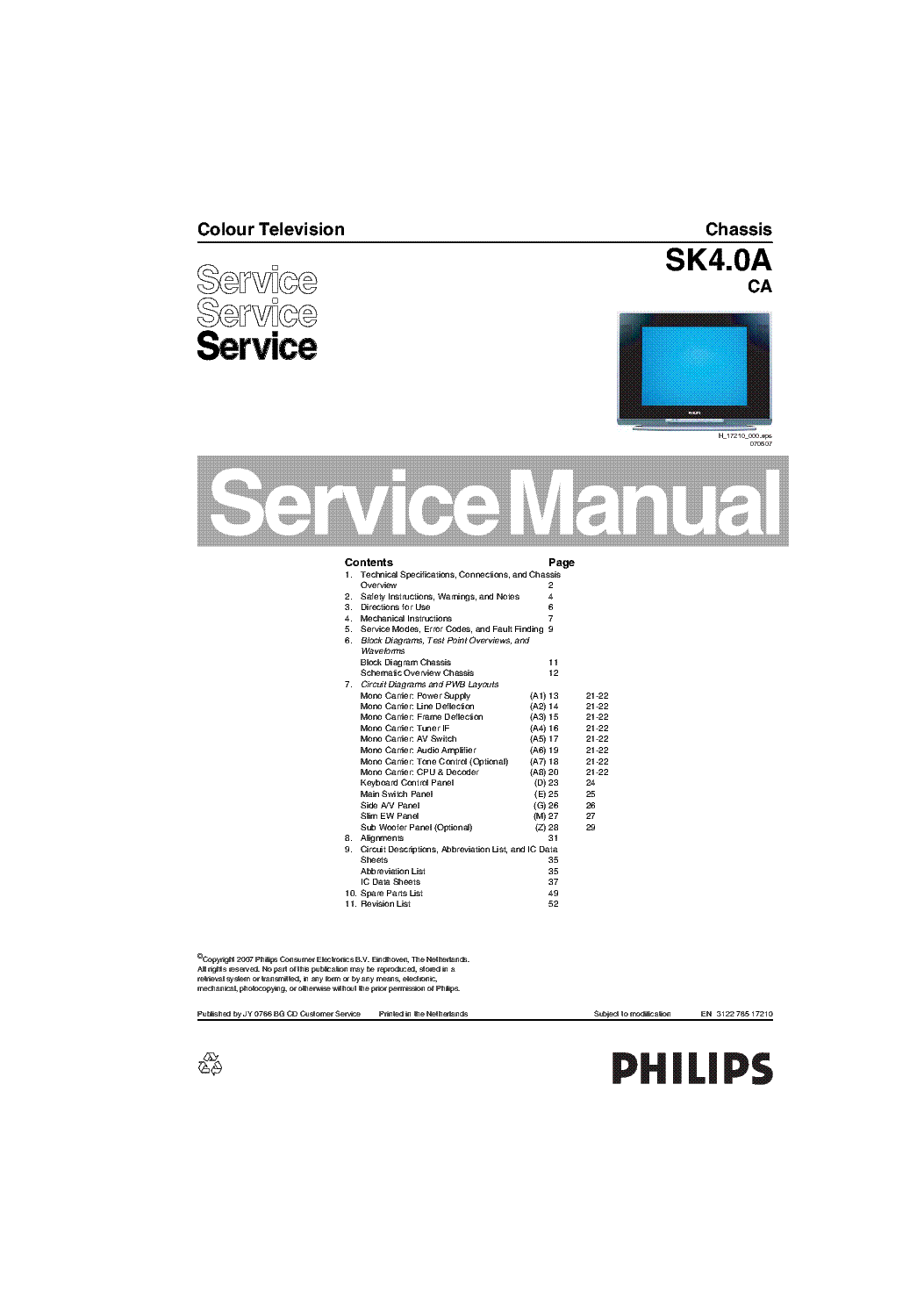 PHILIPS CHASSIS SK4.0A CA service manual (1st page)