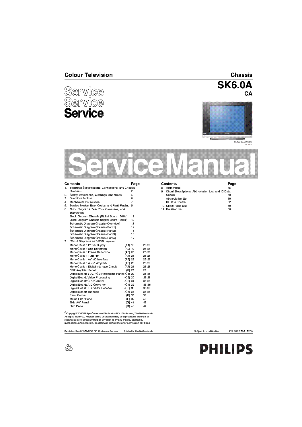 PHILIPS CHASSIS SK6.0A CA SM service manual (1st page)