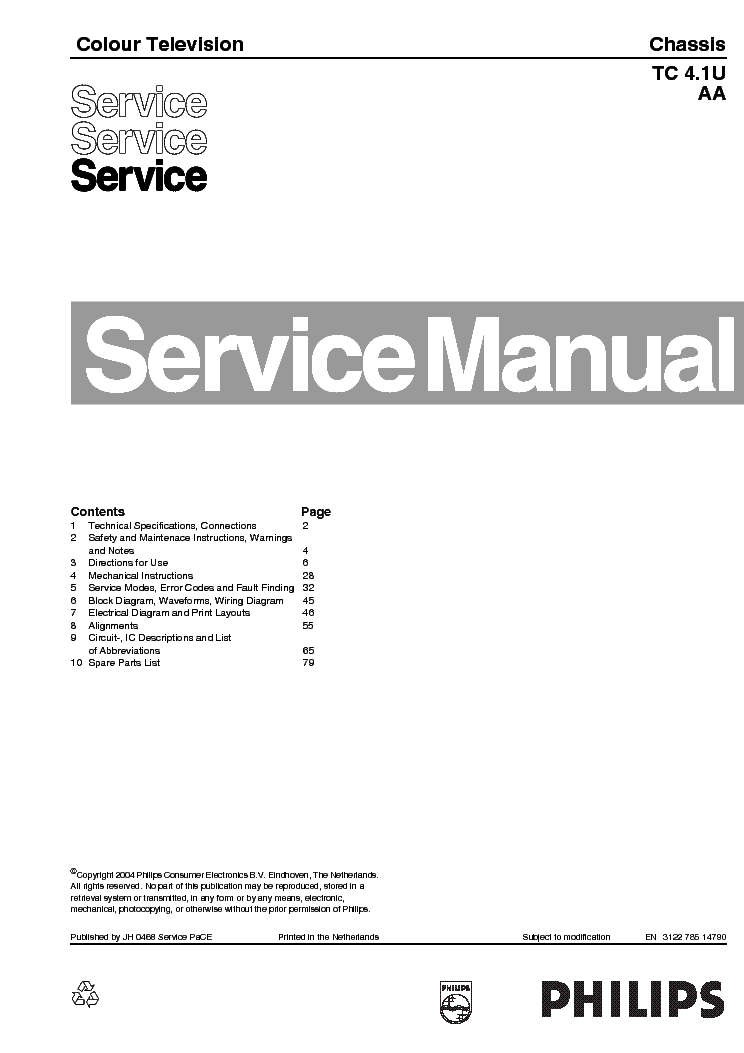 PHILIPS CHASSIS TC4.1U-AA SM service manual (1st page)