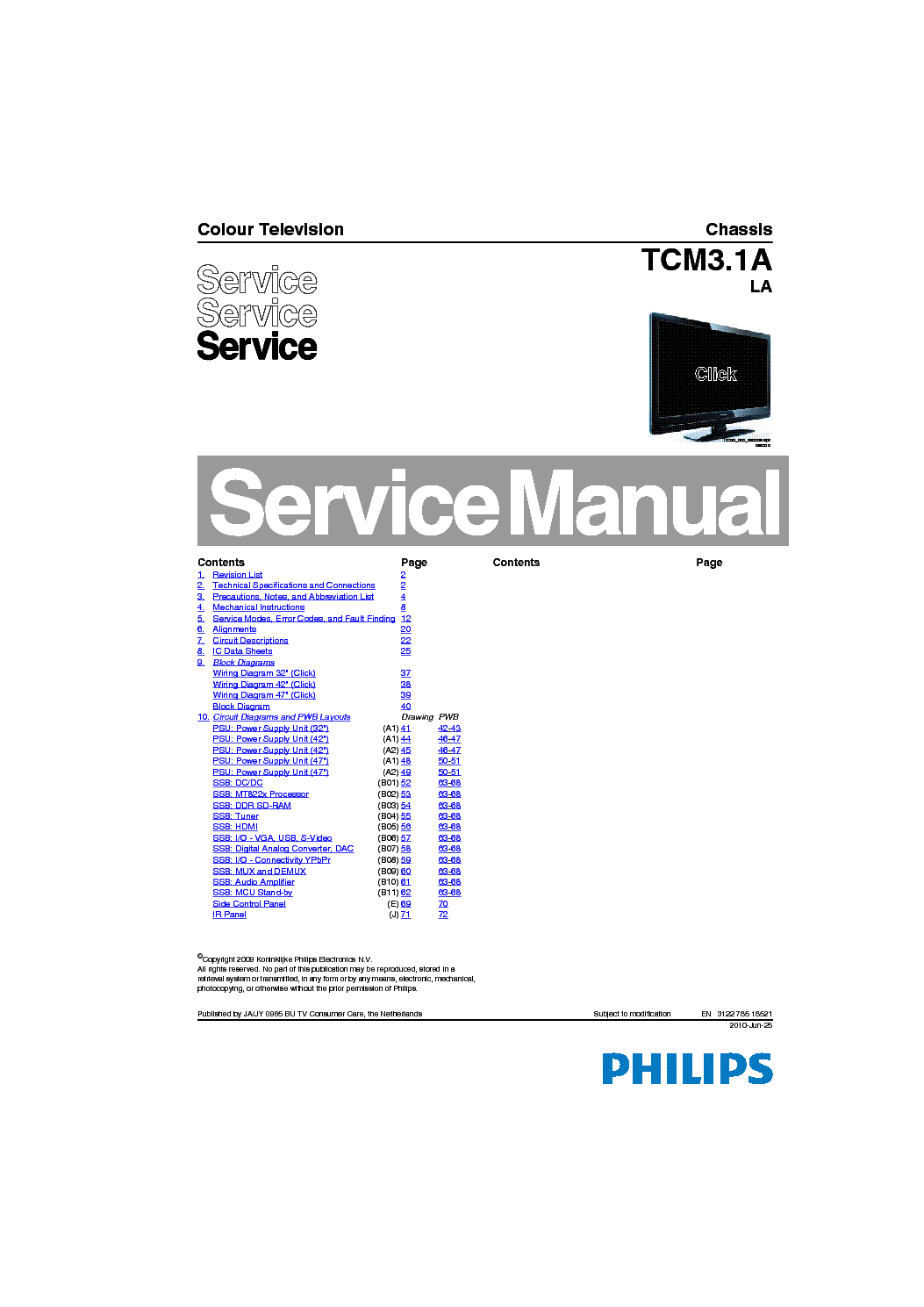 PHILIPS CHASSIS TCM3.1A-LA TOSHIBA C910 SM service manual (1st page)