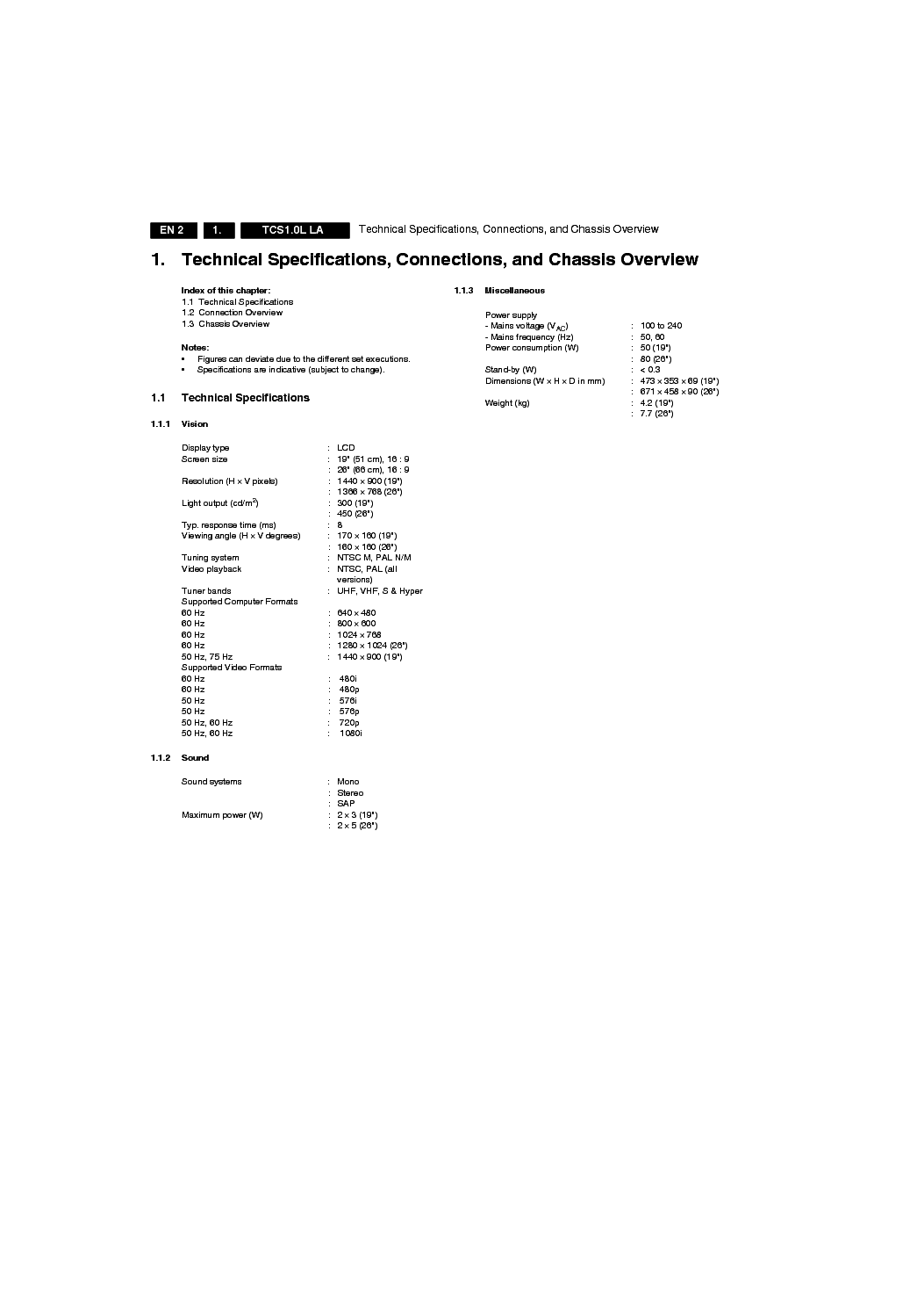 PHILIPS CHASSIS TCS1.0L-LA SM service manual (2nd page)