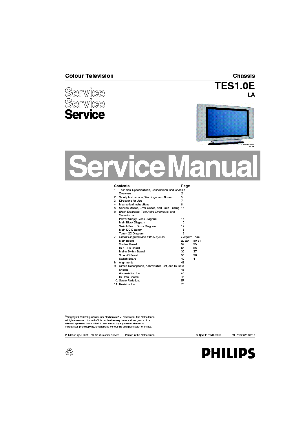 PHILIPS CHASSIS TES1.0E-LA SM service manual (1st page)