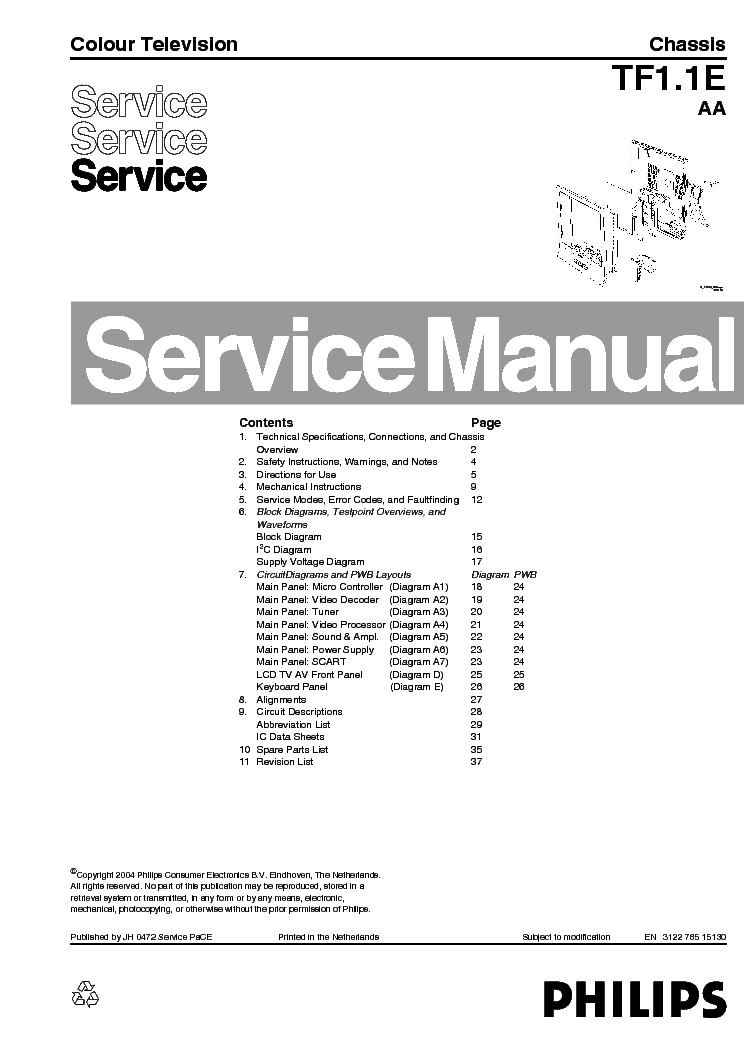 PHILIPS CHASSIS TF1.1E-AA service manual (1st page)