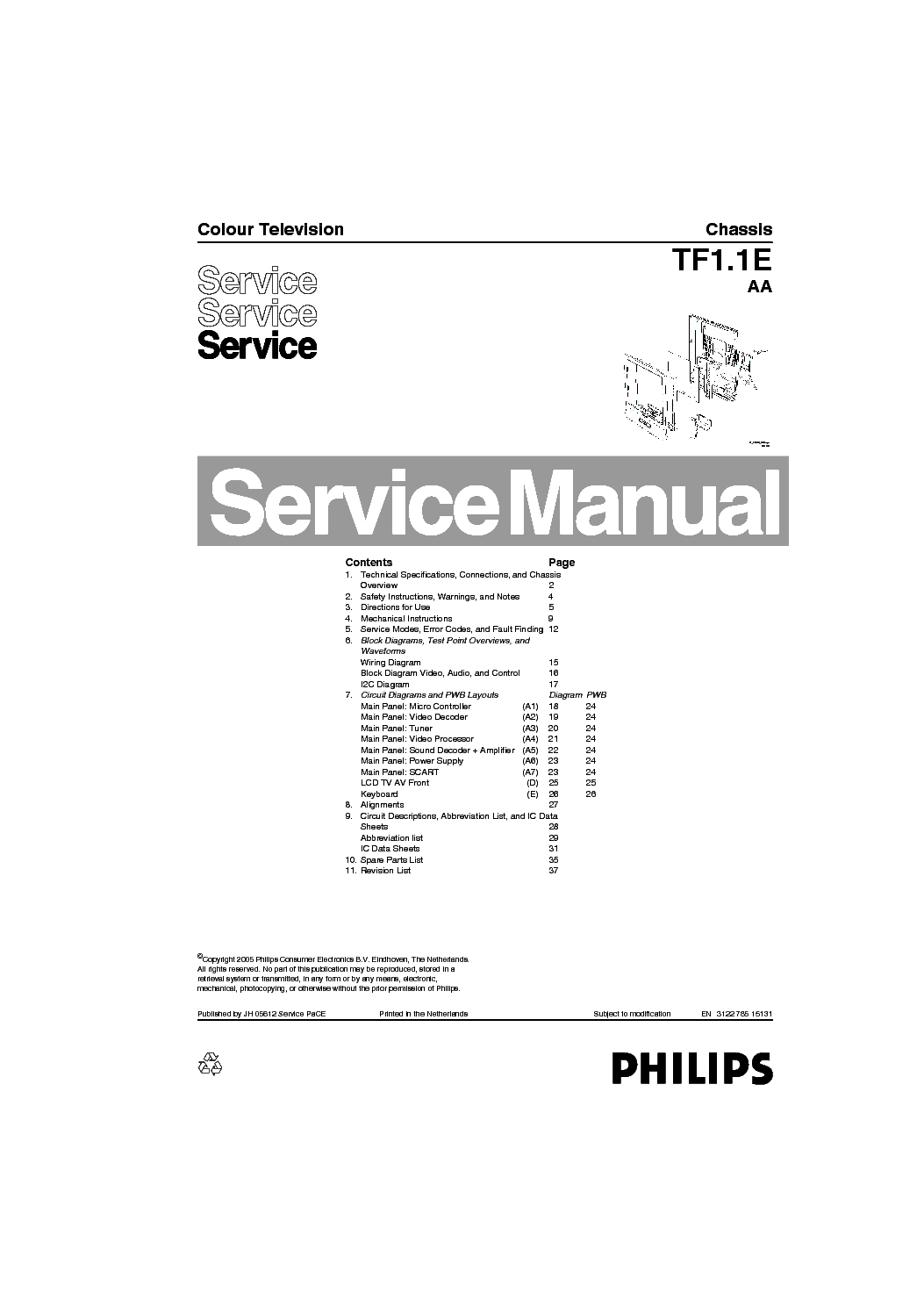 PHILIPS CHASSIS TF1.1E-AA SM service manual (1st page)