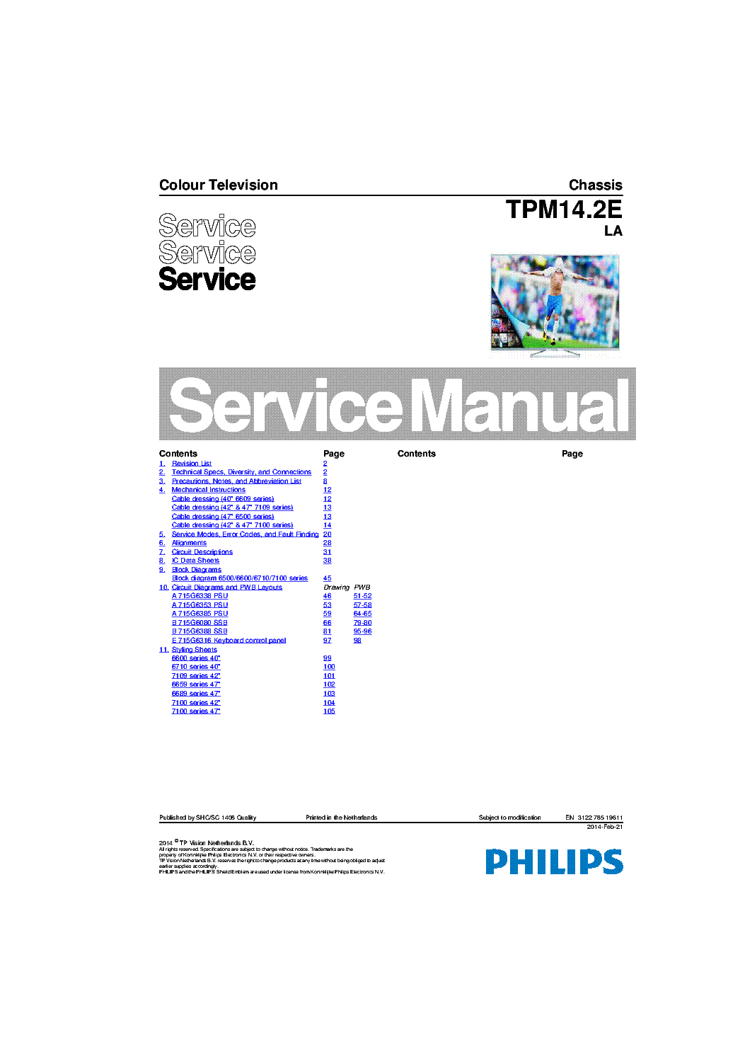 PHILIPS CHASSIS TPM14-2E-LA service manual (1st page)