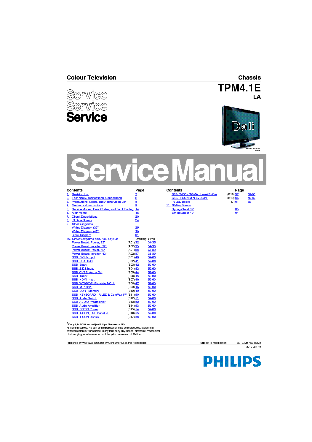 PHILIPS CHASSIS TPM4.1E LA SM service manual (1st page)