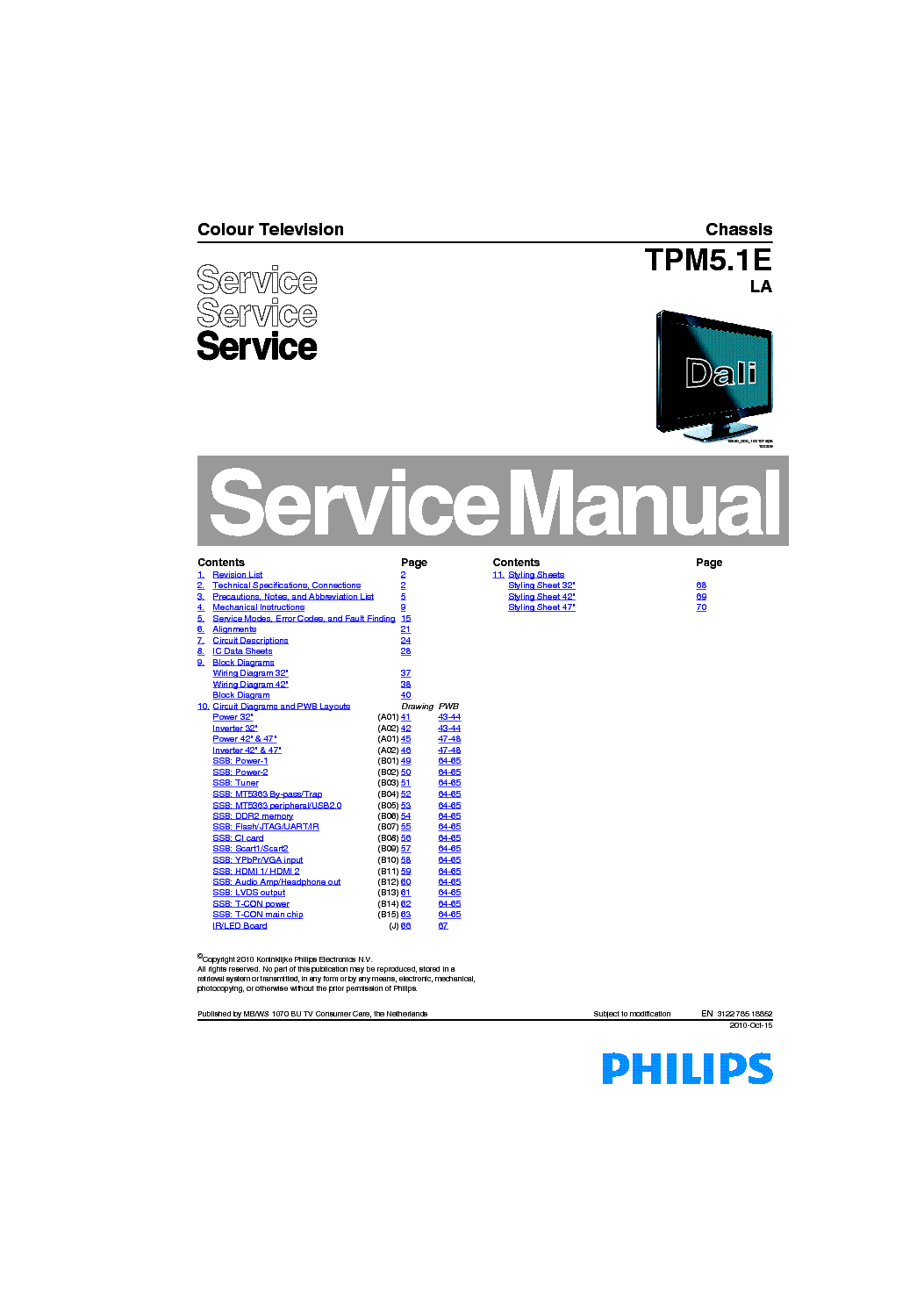 PHILIPS CHASSIS TPM5.1E-LA service manual (1st page)