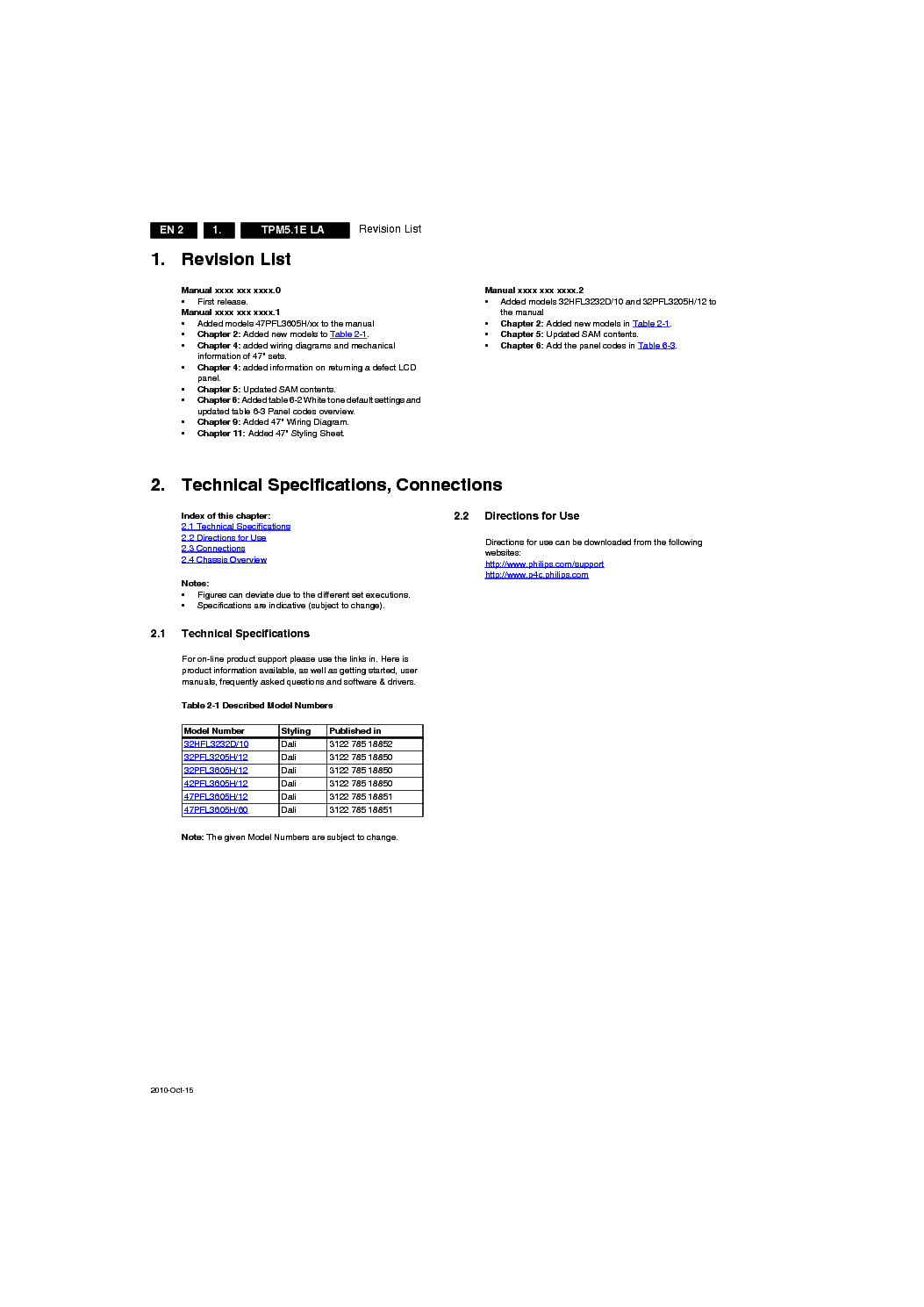 PHILIPS CHASSIS TPM5.1E-LA service manual (2nd page)