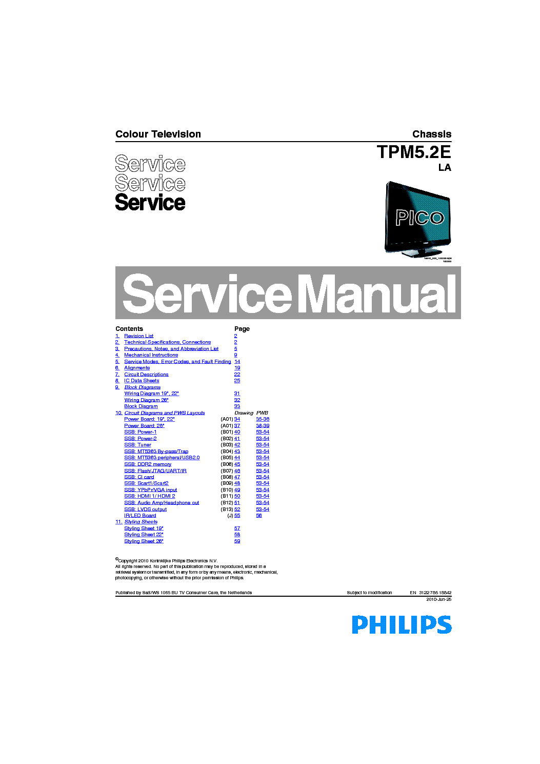 PHILIPS CHASSIS TPM5.2E-LA service manual (1st page)