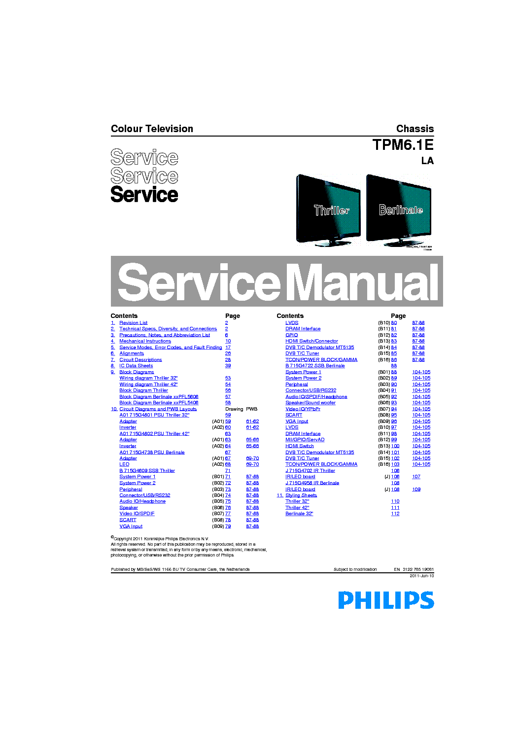 PHILIPS CHASSIS TPM6.1E LA service manual (1st page)