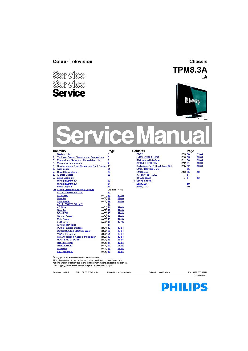 PHILIPS CHASSIS TPM8.3A LA service manual (1st page)