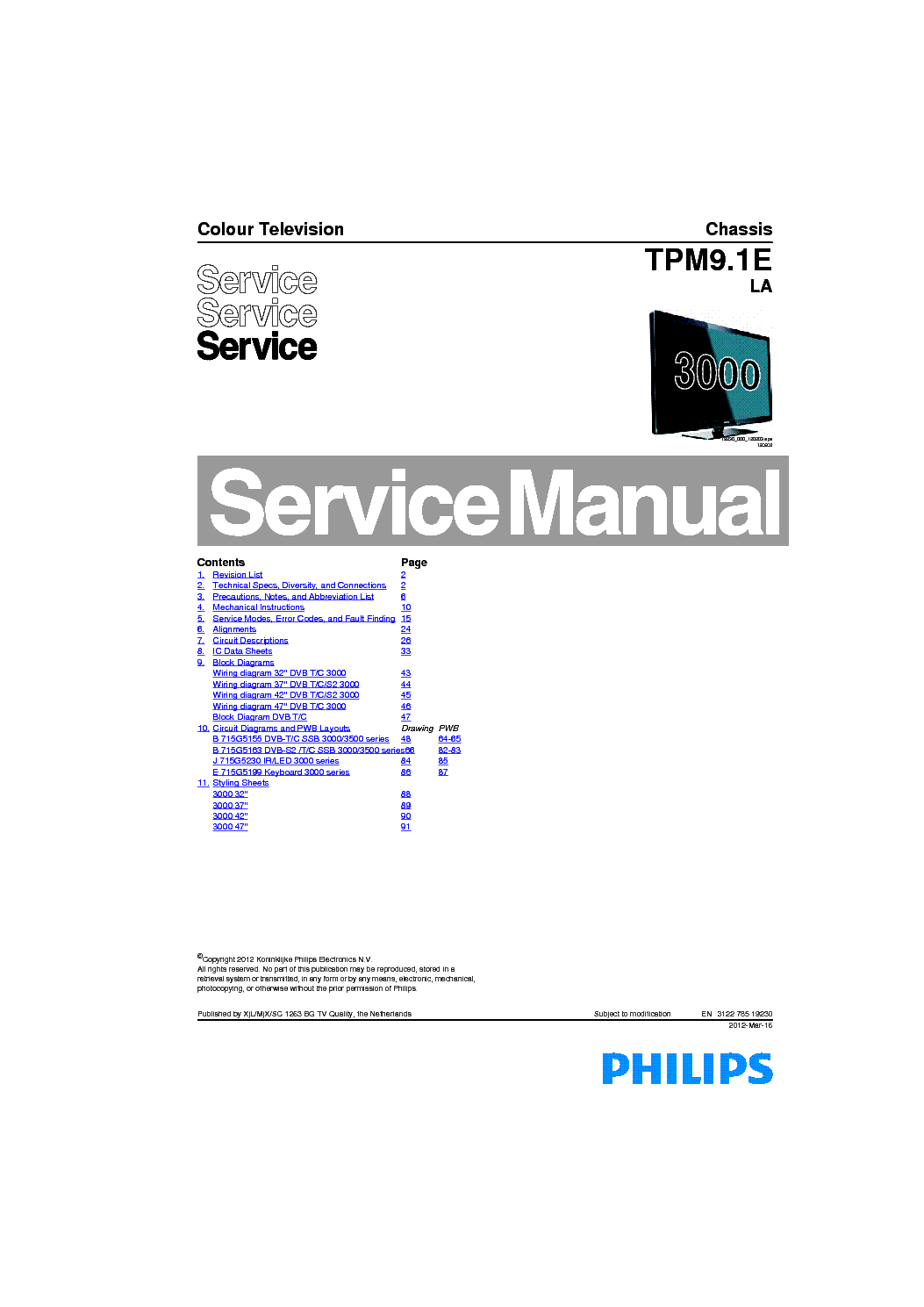 PHILIPS CHASSIS TPM9.1E LA service manual (1st page)