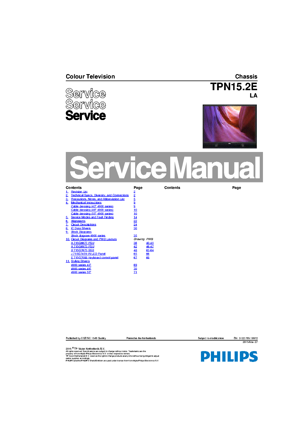 PHILIPS CHASSIS TPN15.2E LA 49PUK4900 SM service manual (1st page)