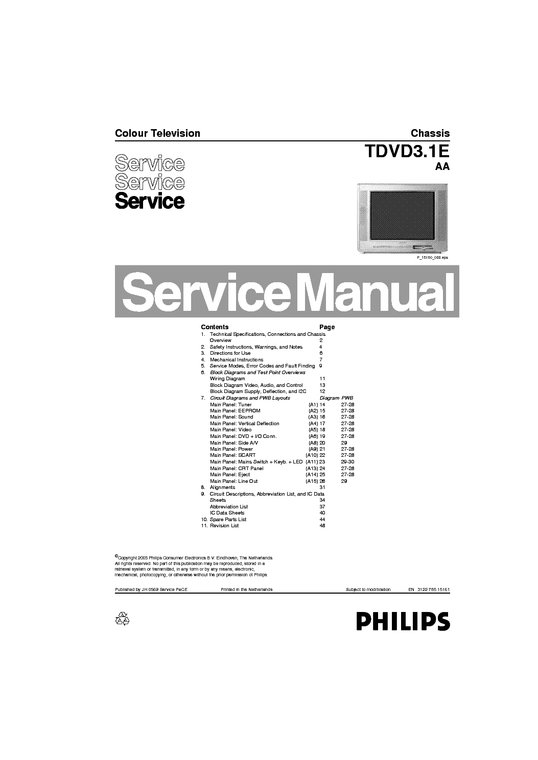 PHILIPS CHASSIS TVD 3 1E AA service manual (1st page)