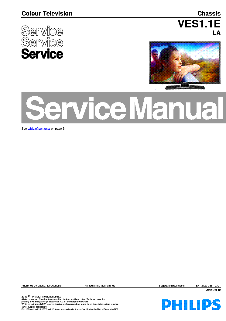 PHILIPS CHASSIS VES1.1E LA service manual (1st page)