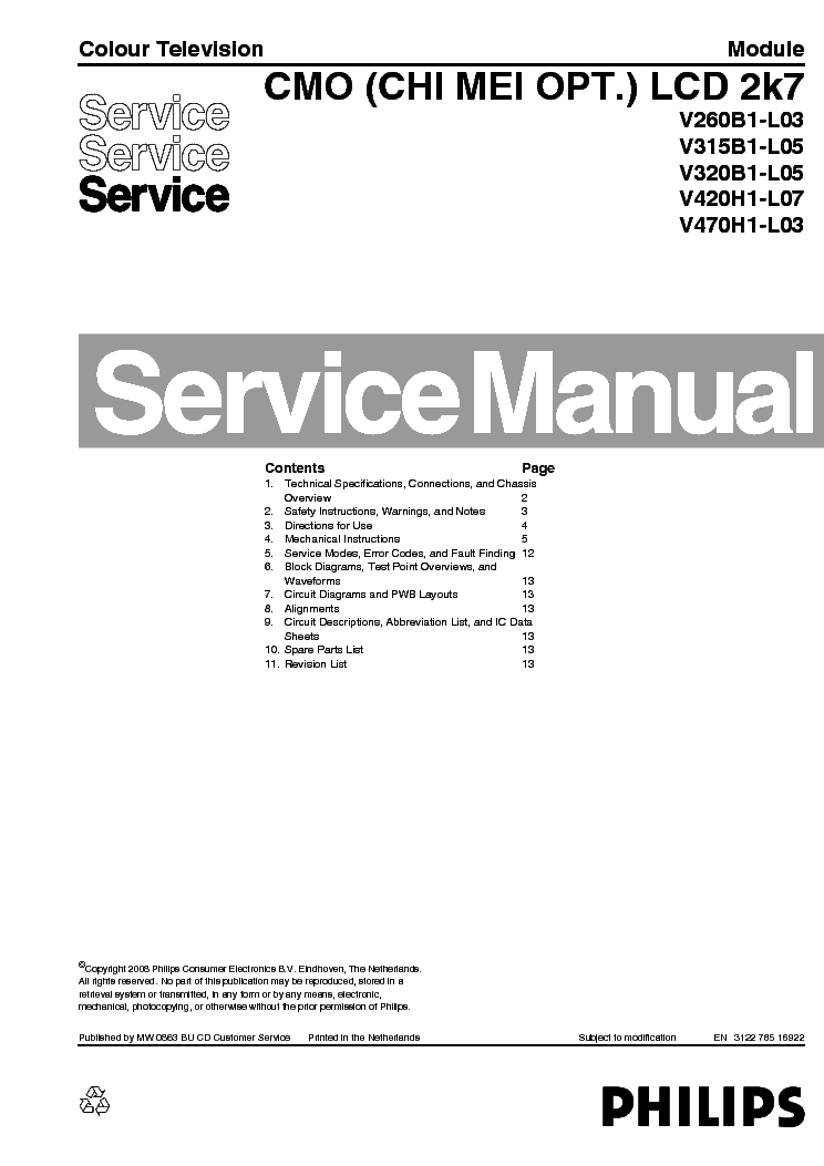 PHILIPS CMO LCD 2K7 SM service manual (1st page)
