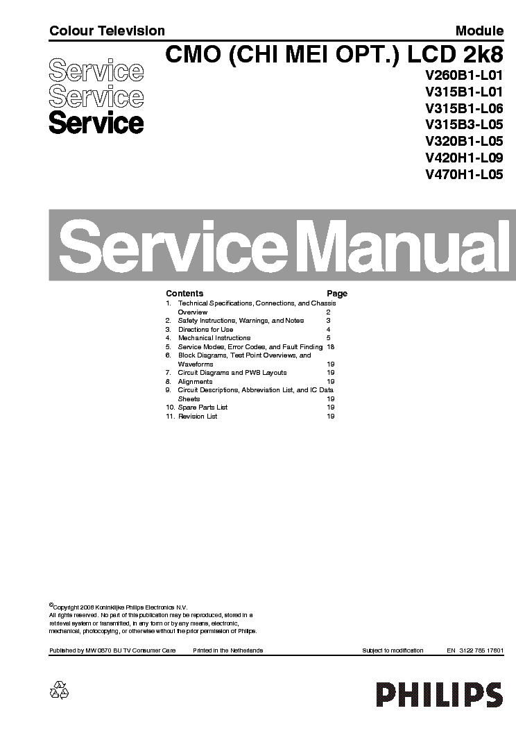 PHILIPS CMO LCD 2K8 SM service manual (1st page)