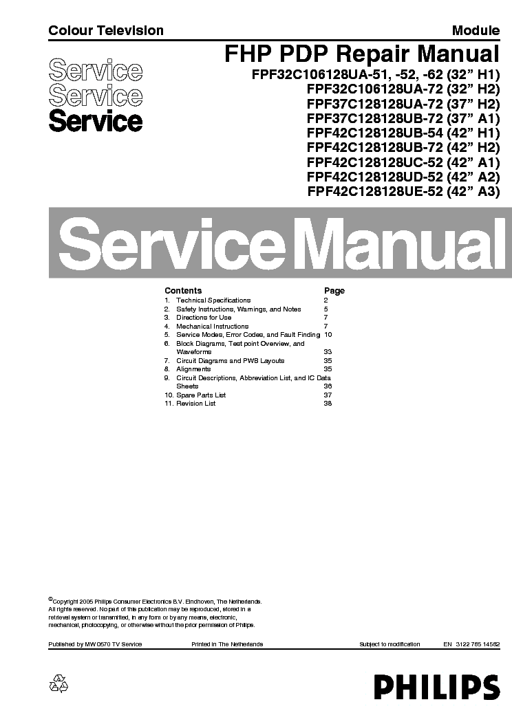 PHILIPS FHP PDP FPF32C106128 service manual (1st page)