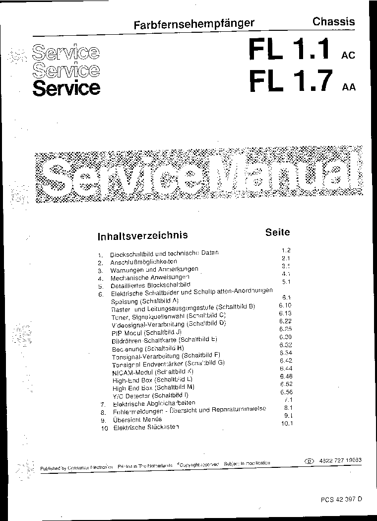 PHILIPS FL1.1 AC FL1.7 AA CHASSIS GERMAN service manual (1st page)