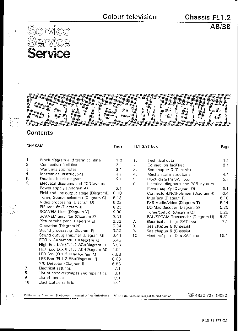 PHILIPS FL1.2 CHASSIS SERVICE MANUAL 72719092 service manual (1st page)