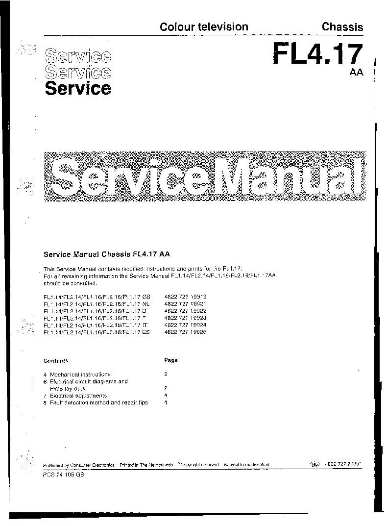 PHILIPS FL4.17-AA CHASSIS 1 service manual (1st page)