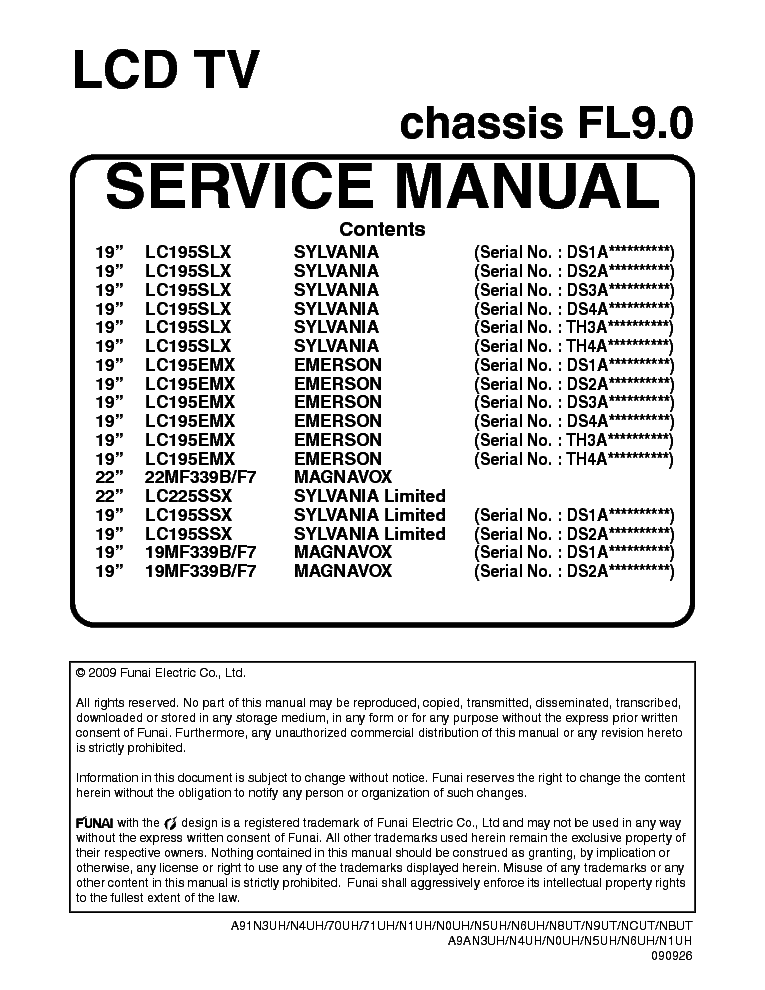 PHILIPS FUNAI CHASSIS FL9.0 090926 service manual (1st page)