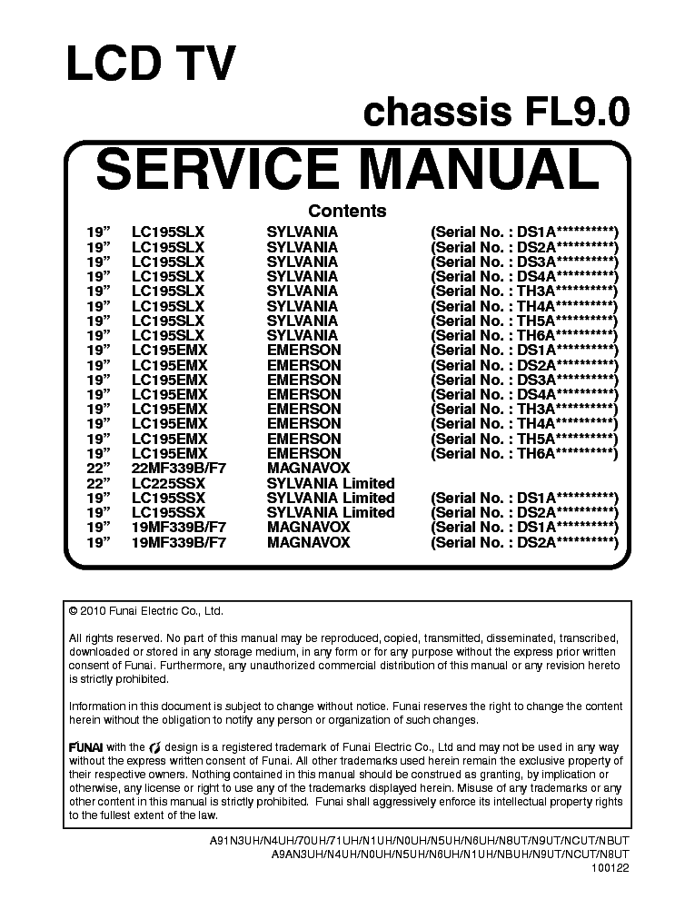 PHILIPS FUNAI CHASSIS FL9.0 100122 service manual (1st page)