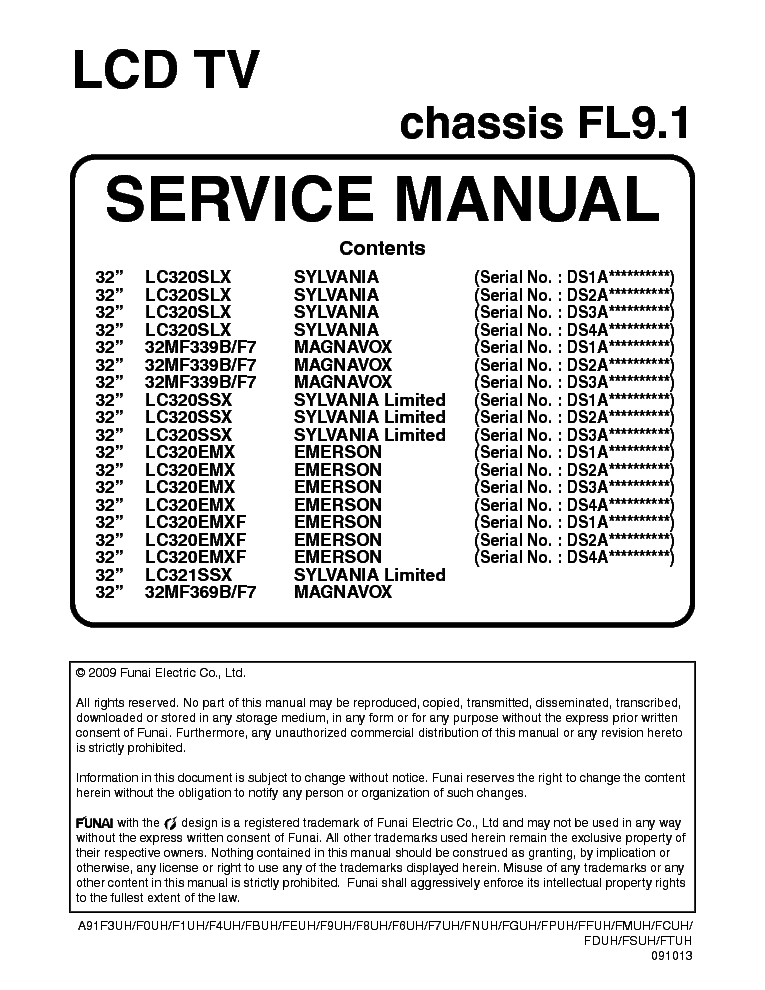 PHILIPS FUNAI CHASSIS FL9.1 091013 service manual (1st page)