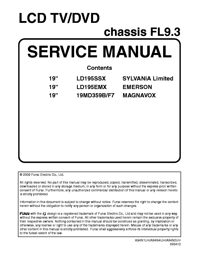 PHILIPS FUNAI CHASSIS FL9.3 090410 service manual (1st page)