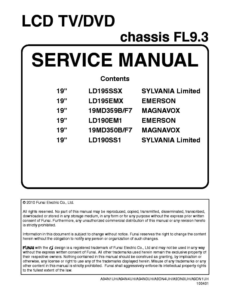 PHILIPS FUNAI CHASSIS FL9.3 100401 service manual (1st page)