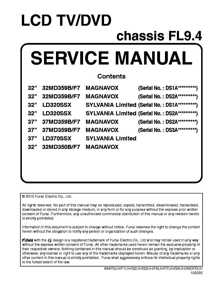 PHILIPS FUNAI CHASSIS FL9.4 100305 service manual (1st page)
