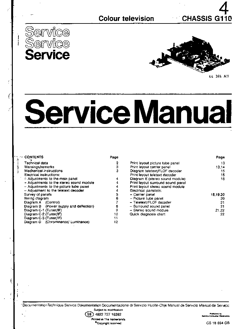 PHILIPS G110 CHASSIS service manual (1st page)