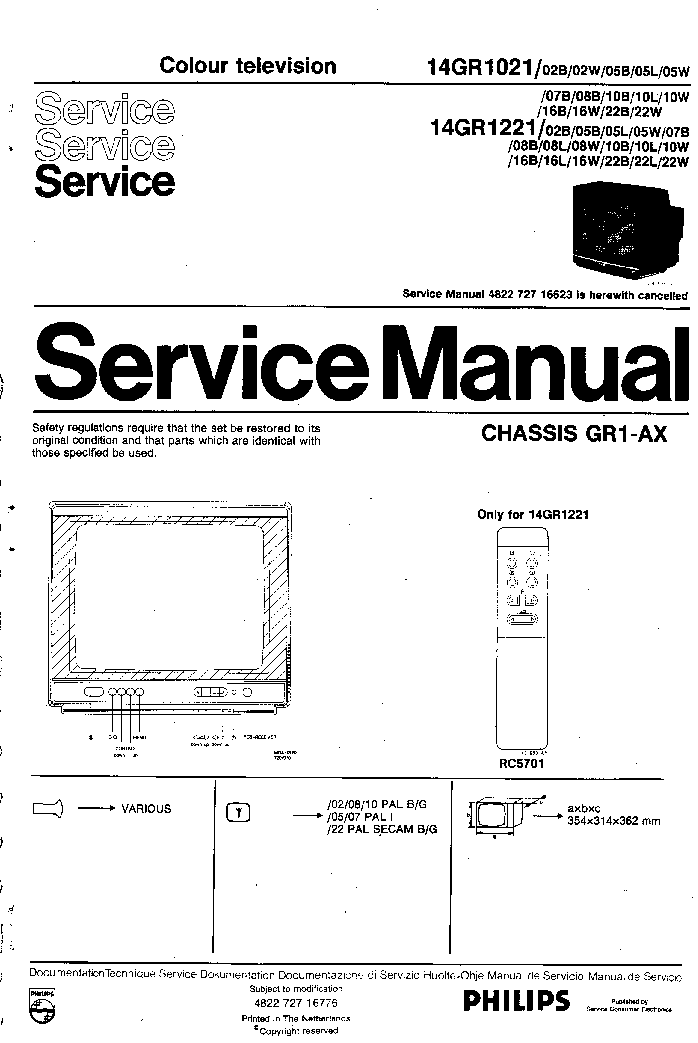 PHILIPS GR1AX CHASSIS 14GR1021 14GR1221 SM service manual (1st page)