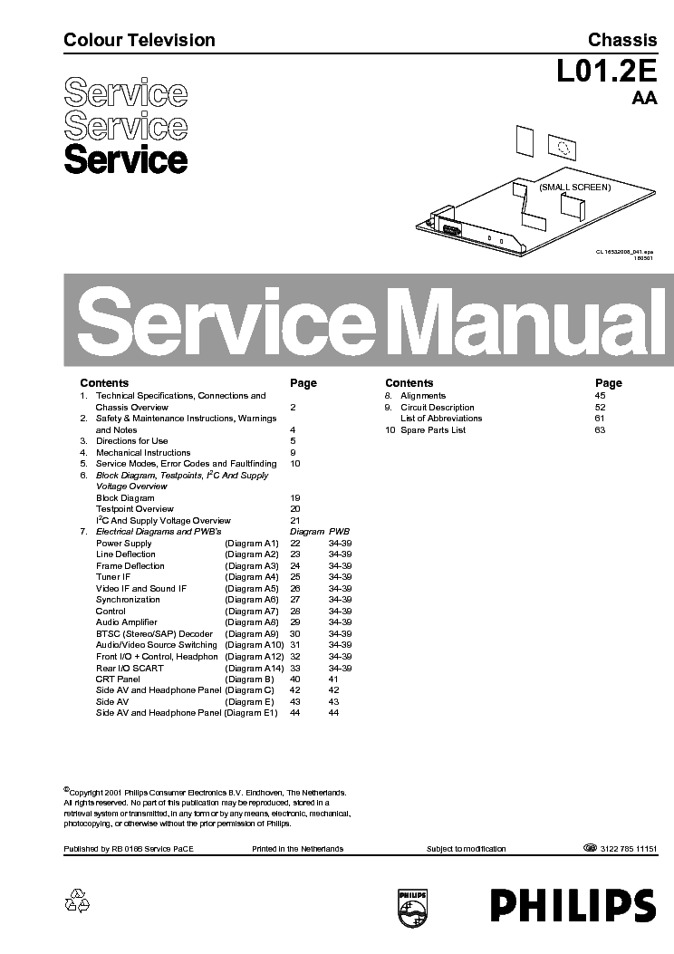 PHILIPS L01.2E-AA service manual (1st page)
