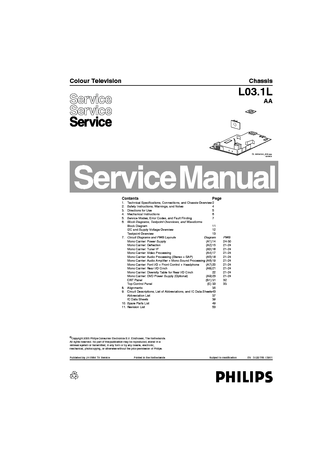 PHILIPS L03.1LAA 21PT6334 SM service manual (1st page)