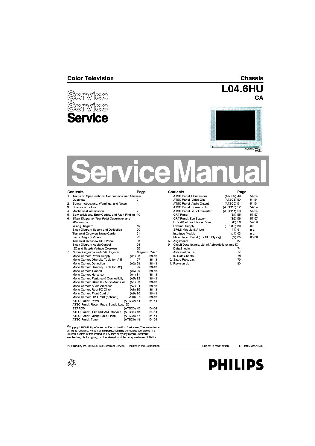 PHILIPS L04 6HU CA CHASSIS service manual (1st page)