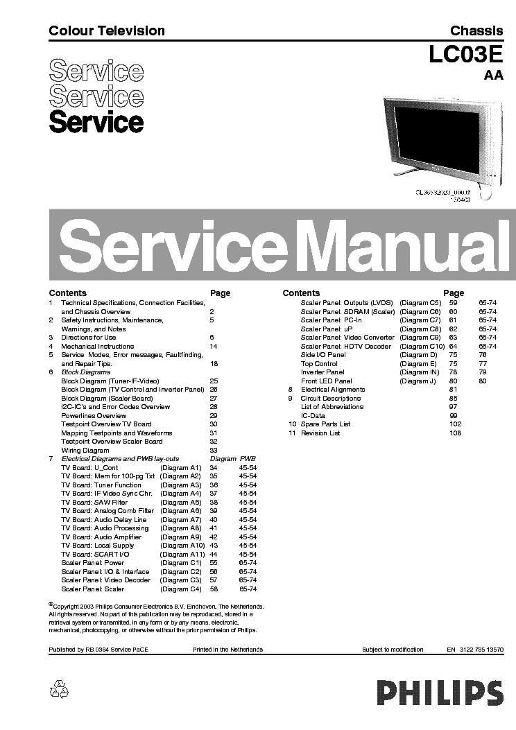PHILIPS LC03EAA CHASSIS LCDTV service manual (1st page)
