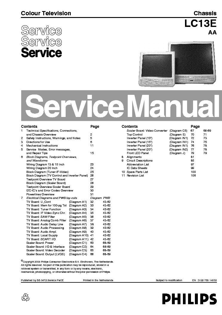 PHILIPS LC13EAA 312278514032 service manual (1st page)